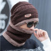 Neck warmer knitted hat scarf set fur Wool Lining Thick Warm Knit beanies balaclava Winter Hat For men women Cap Skullies bonnet