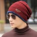 Neck warmer knitted hat scarf set fur Wool Lining Thick Warm Knit beanies balaclava Winter Hat For men women Cap Skullies bonnet