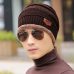 Neck warmer knitted hat scarf set fur Wool Lining Thick Warm Knit beanies balaclava Winter Hat For men women Cap Skullies bonnet