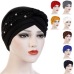 Oeak Women Head Scarf Head Wrap Muslim Soft Cancer Chemo Cap Turban Hats Beads Braid Hair Loss Beads Islamic India Cap