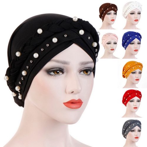 Oeak Women Head Scarf Head Wrap Muslim Soft Cancer Chemo Cap Turban Hats Beads Braid Hair Loss Beads Islamic India Cap