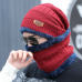 hot selling 2pcs ski cap and scarf cold warm leather winter hat for women men Knitted hat Bonnet Warm Cap Skullies Beanies