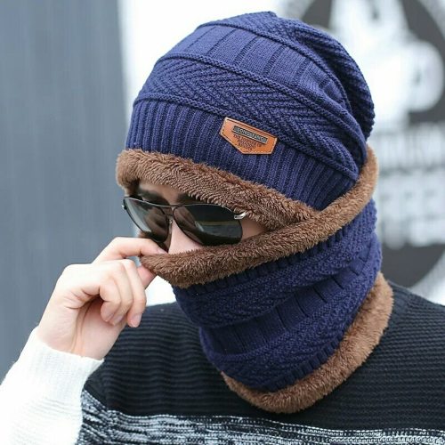 hot selling 2pcs ski cap and scarf cold warm leather winter hat for women men Knitted hat Bonnet Warm Cap Skullies Beanies