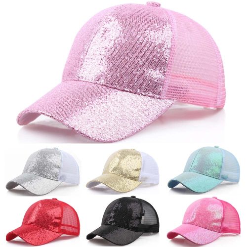 2019 Women Girl Ponytail Hat Baseball Cap New Fashion Baseball Sequins Shiny Messy Bun Snapback Sun Caps бейсболка