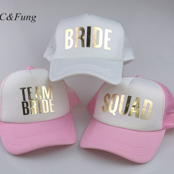 C&Fung SQUAD BRIDE TEAM BRIDE trucker hats basebal Caps for wedding party gold glitter pink mesh hats Summer style