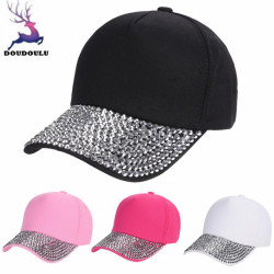 DOUDOULU 2018 New Baseball Cap Women Pink Fashion Adjustable White Black  Baseball Cap Rhinestone Paw Shaped Snapback Hat#WM