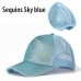 Drop Shipping Ponytail Baseball Cap Women Mesh Baseball Hats Summer Sequins Beach Cap Snapback Girl Glitter Sun Hats With Hole