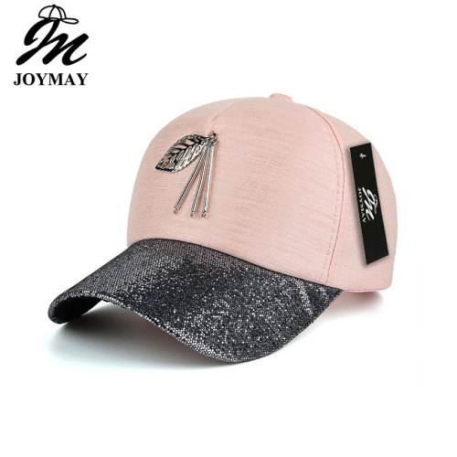 JOYMAY  New arrival high quality fashion women snapback cap metal leaf  bling visor baseball cap  B423