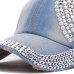 New High Quality Cool Crystal Floral Denim Baseball Cap Bling Rhinestone Hip Hop Adjustable Snapback Hat Gorra For Women