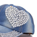 New High Quality Cool Crystal Floral Denim Baseball Cap Bling Rhinestone Hip Hop Adjustable Snapback Hat Gorra For Women