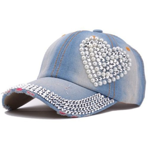 New High Quality Cool Crystal Floral Denim Baseball Cap Bling Rhinestone Hip Hop Adjustable Snapback Hat Gorra For Women