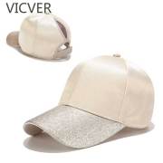 New Ponytail Baseball Cap Women Glitter Brim Trucker Caps Fashion Ladies Solid Color Satin Dad Hats Casual Summer Snapback Hat