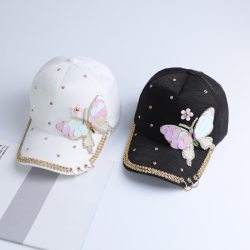 Summer Plain Cotton Women Metal Baseball Cap Snapback Hip Hop Caps 2018 Casual Butterfly Sequins Baseball Caps Hats