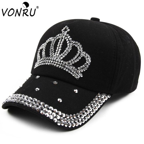 VONRU Brand New Crown Rhinestone Baseball Caps Fashion Jean Hat Hip Hop Women Denim Baseball Cap Sun Hat