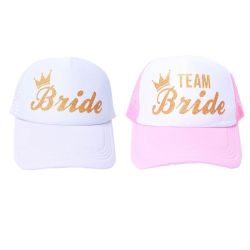 Women Wedding Shower Cotton Mesh Baseball Cap Team Bride Gold Crown Bachelorette Party Snapback Bridal Trucker Hat Adjustable