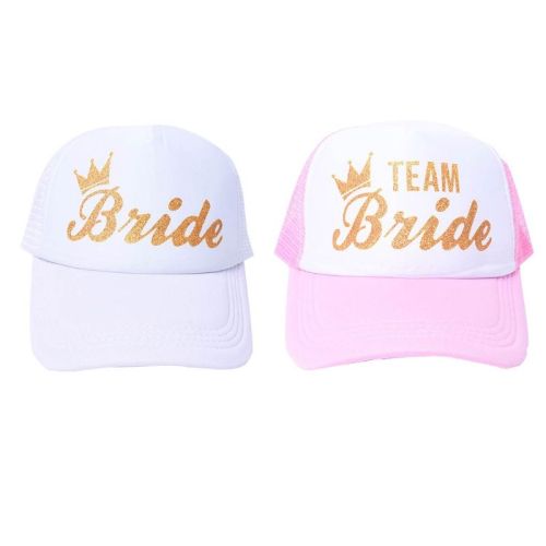 Women Wedding Shower Cotton Mesh Baseball Cap Team Bride Gold Crown Bachelorette Party Snapback Bridal Trucker Hat Adjustable