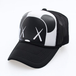 Women's Cartoon Adjustable Strap Mesh Back Panel Trucker Baseball Cap Black Gold White