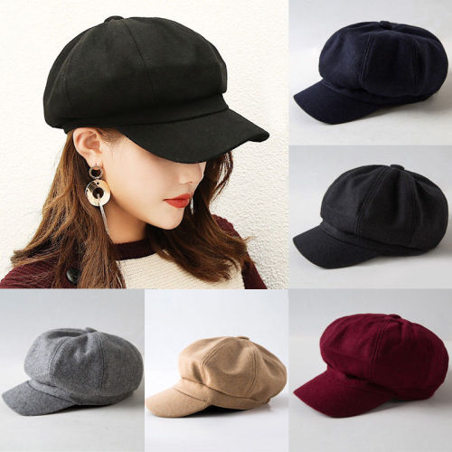 2019 New Fashion Black Hat Cap Women Casual Streetwear Cap Elegant Solid Autumn Winter Warm Beret Hat Female Drop shipping