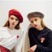 Autumn Winter Vintage Black Cute Heart Embroidery Beret Women Artist Cap Ladies Wool Hat Headwear Berets