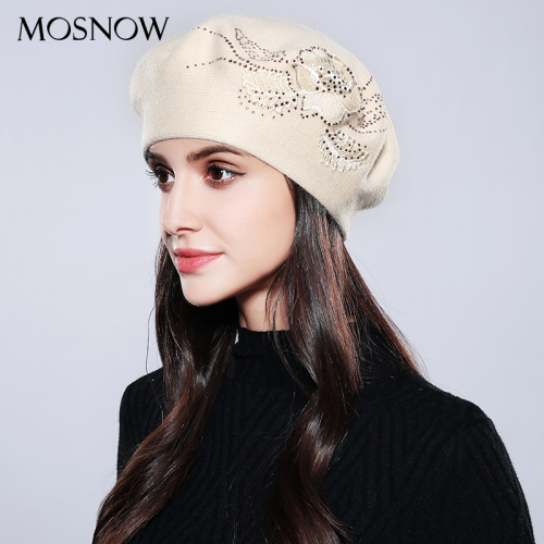 Bonnet Femme Women Beret Cotton Wool Brand New Knitted Fashion Flower Autumn 2019 Winter Hats For Women Caps  #MZ741