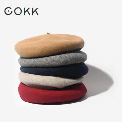 COKK Wool Beret Female Winter Hats For Women Flat Cap Knit 100% Cashmere Hats Lady Girl Berets Hat Female Bone Tocas Painter Hat