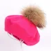 New painter beret outdoor artist hats autumn and winter new warm knit caps solid color fashion raccoon fur pom-pom vintage beret