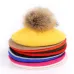 New painter beret outdoor artist hats autumn and winter new warm knit caps solid color fashion raccoon fur pom-pom vintage beret