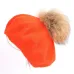 New painter beret outdoor artist hats autumn and winter new warm knit caps solid color fashion raccoon fur pom-pom vintage beret