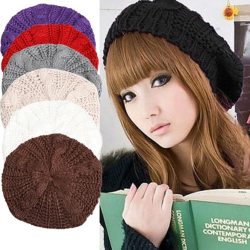 Warm Winter Women Beret Knitted Baggy Beanie Hat Multicolor Ski Cap  Best Sale-WT