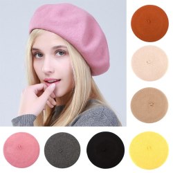 Women's Beret Hat Fashion Solid Warm Wool Berets for Women Candy Color Cashmere French Artist Beanie Beret Hats for Girls GS102C