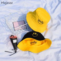 Bucket Hats Women Letter Embroidered Double-sided Fisherman Hat Korean Style Solid Climbing Outdoor Sun-proofed All-match Chic