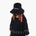 Fashion personality female ribbon letter basin cap Autumn and winter new flat top big brim bucket hats