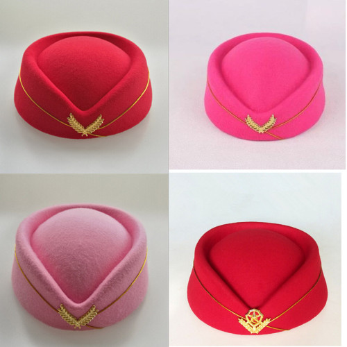 13 Colors Wool Felt Pillbox Air Hostesses Beret Hat Base Cap Airline Stewardess Formal Uniform Hat Caps