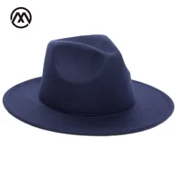 2018 Autumn Winter Womens Felt Hat Fedoras Big Brim Hats For Women British Style Vintage Church Hats Lady Flat Brim Fedoras