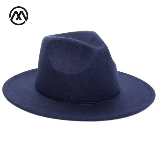 2018 Autumn Winter Womens Felt Hat Fedoras Big Brim Hats For Women British Style Vintage Church Hats Lady Flat Brim Fedoras