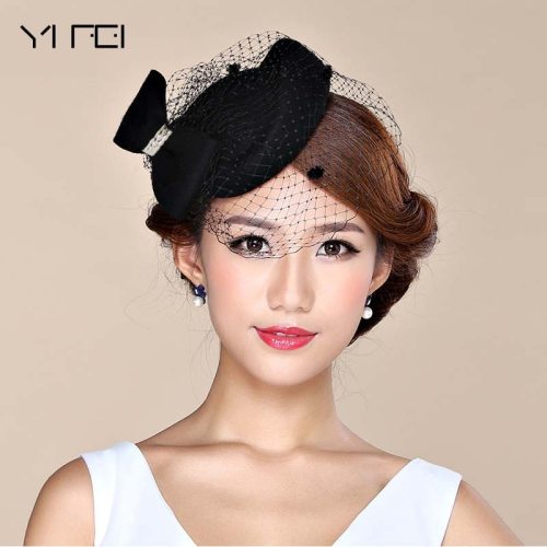 Fascinator Hats for Women Winter Embroidered Veil cotton Felt Pillbox Hats for Formal Cocktail Party Wedding Hats Dress Fedoras