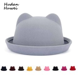 Fashion Parent-child bowler hat wool felt Fedora hats for Women Girls Children solid Cat Ear formal cap trilby Sombrero Derby