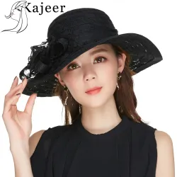 Kajeer Church Hats For Women Black Sexy Floral Crown Vintage Style Organza Fascinator Sun Hat Women Party Dance Hair Accessory
