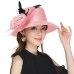 Kajeer Elegant Women Summer Autumn Bucket Hats Female Big Feather Mesh Decorate Bowler Church Hat Pink Net Yarn Hats Cap UV rays