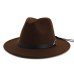 QIUBOSS Women Wide Brim Wool Felt Jazz Fedora Hats Panama Style Ladies Trilby Gambler Hat Fashion Party Cowboy Sunshade Cap