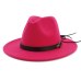 QIUBOSS Women Wide Brim Wool Felt Jazz Fedora Hats Panama Style Ladies Trilby Gambler Hat Fashion Party Cowboy Sunshade Cap