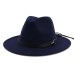 QIUBOSS Women Wide Brim Wool Felt Jazz Fedora Hats Panama Style Ladies Trilby Gambler Hat Fashion Party Cowboy Sunshade Cap