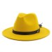 QIUBOSS Women Wide Brim Wool Felt Jazz Fedora Hats Panama Style Ladies Trilby Gambler Hat Fashion Party Cowboy Sunshade Cap