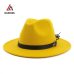 QIUBOSS Women Wide Brim Wool Felt Jazz Fedora Hats Panama Style Ladies Trilby Gambler Hat Fashion Party Cowboy Sunshade Cap