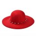 VORON Free Shipping 2017 New Fashion Wine Red /Red /Black Wool Floppy Hats With Studs Big Brim For Women /Ladies