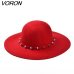 VORON Free Shipping 2017 New Fashion Wine Red /Red /Black Wool Floppy Hats With Studs Big Brim For Women /Ladies