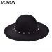 VORON Free Shipping 2017 New Fashion Wine Red /Red /Black Wool Floppy Hats With Studs Big Brim For Women /Ladies