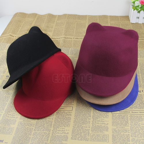 Winter Fashion Women Devil Hat Cute Kitty Cat Ears Wool Derby Bowler Cap 5Colors