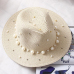 2018 New Spring Summer Hats For Women Flower Beads Wide Brimmed Jazz Panama Hat Sun Visor Beach Hat Flower Pearl rivet Straw Hat