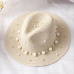 2018 New Spring Summer Hats For Women Flower Beads Wide Brimmed Jazz Panama Hat Sun Visor Beach Hat Flower Pearl rivet Straw Hat